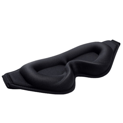 Three-quarter view showing the deep 3D moulded eye cups of the black DeepRest sleep mask